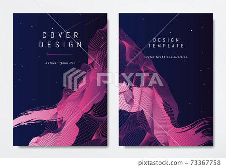 Front and back of book cover template design, abstract pink striped lines on dark blue Front and back of book cover template design, abstract pink striped lines on dark blue 73367758