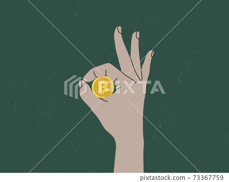 Hand making OK sign around bitcoin, bitcoin is good currency concept 73367759