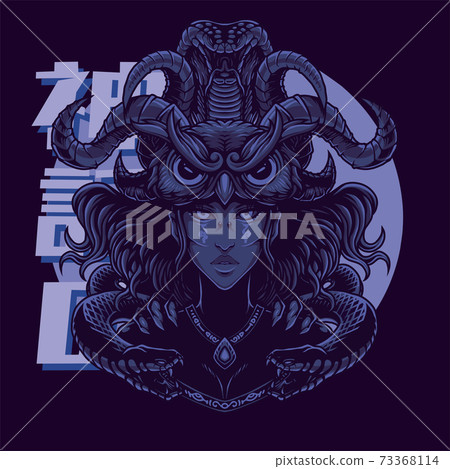 Medusa with owl head mascot Medusa with owl head mascot 73368114