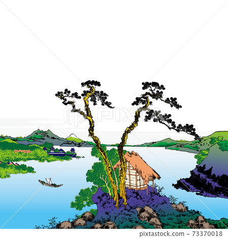 葛飾北齋圖像信州Lake訪湖明亮版方形白色背景 葛飾北齋圖像信州Lake訪湖明亮版方形白色背景 73370018