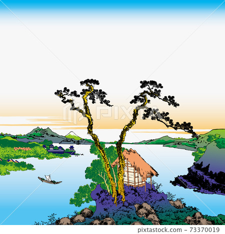 葛飾北齋圖像信州Lake訪湖明亮版廣場 73370019