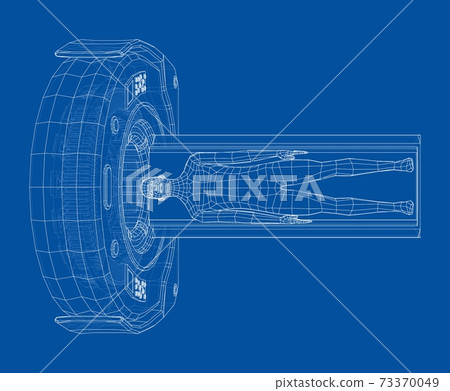 MRI machine scanning patient inside. Vector MRI machine scanning patient inside. Vector 73370049
