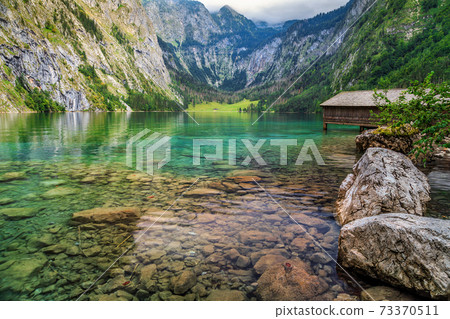Boat dock on Obersee alpine lake,Berchtesgaden,Bavaria,Germany,Europe Boat dock on Obersee alpine lake,Berchtesgaden,Bavaria,Germany,Europe 73370511