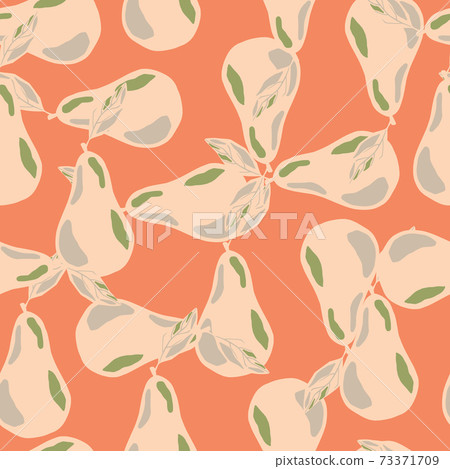 Abstract seamless food pattern with light hand drawn pear print on coral pink background. 73371709