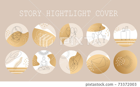 Set of Beautifil trendy Highlight stories cover for for women, girls, modern minimalist art, trend . Fashion illustrations vector gold colour, One line and color shape art Set of Beautifil trendy Highlight stories cover for for women, girls, modern minimalist art, trend . Fashion illustrations vector gold colour, One line and color shape art 73372003
