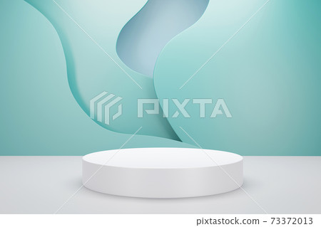 3d rendering of white podium with green cloud pastel color background for product advertising 73372013