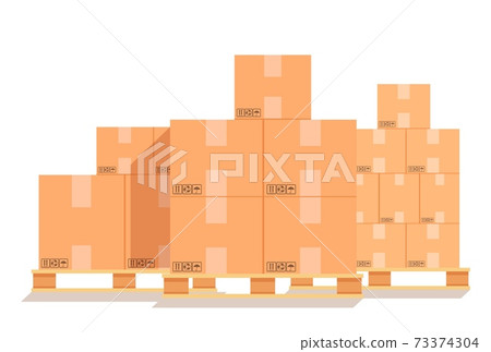 Cardboard boxes on a wood pallet. Cardboard boxes on a wood pallet. 73374304