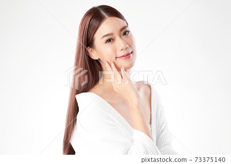 Beautiful young asian woman with clean fresh skin on white background, Face care, Facial treatment, Beautiful young asian woman with clean fresh skin on white background, Face care, Facial treatment, 73375140