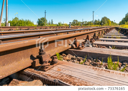 Empty railroad track going into the distance 73376165
