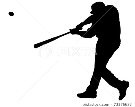 Silhouette of a batter hitting a ball 73376682