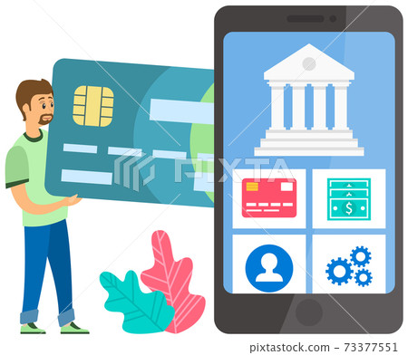 A man buy on online commerce. E-commerce. Online business illustration with buyer pays online A man buy on online commerce. E-commerce. Online business illustration with buyer pays online 73377551