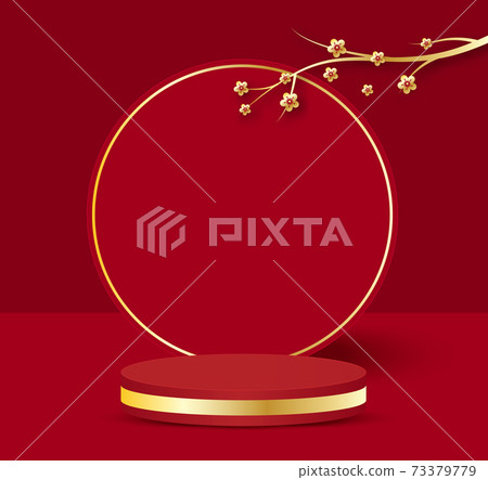 3D illustration Chinese New Year red and golden theme product display podium 3D illustration Chinese New Year red and golden theme product display podium 73379779