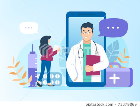 Doctor consults patient online via smartphone 73379869