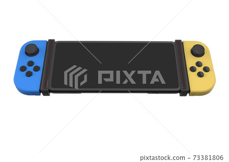 Realistic video game controllers attached to mobile phone isolated on white 73381806