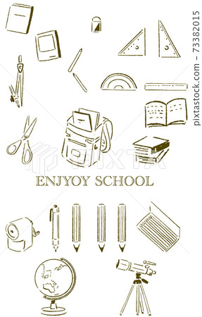 Illustration set that loosely depicts stationery used at school 73382015
