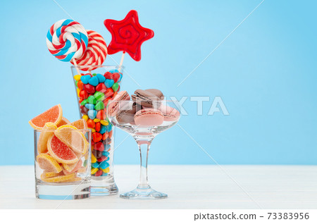 Various sweets assortment in cocktail glasses Various sweets assortment in cocktail glasses 73383956