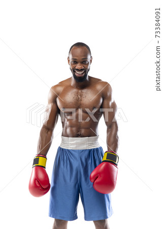 Bright emotions of professional boxer isolated on white studio background, excitement in game 73384091