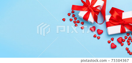 Valentines day. Gift boxes and heart candy sweets 73384367