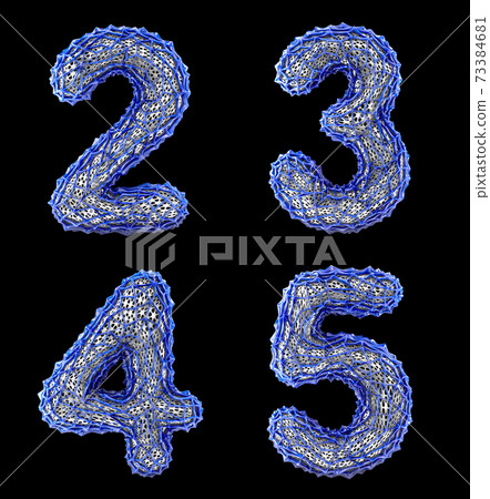 Number set 2, 3, 4, 5 made of blue plastic 3d rendering 73384681