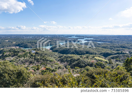 View of Ago Bay in winter from Yokoyama Observatory in Shima City 73385896