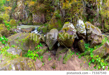 Carpathians. Skole. Waterfall on a mountain river. Carpathians. Skole. Waterfall on a mountain river. 73387540