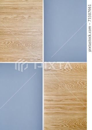 Wooden panels of natural oak timber and blank grey parts 73387661