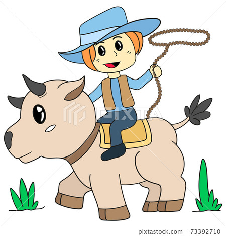 cowboy riding cow - Stock Illustration [73392710] - PIXTA
