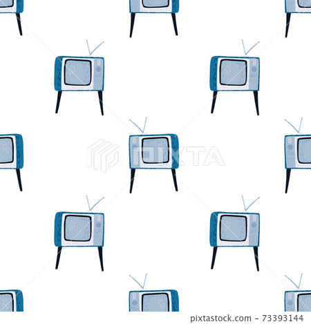 Isolated decorative seamless media pattern with blue tv ornament. White background. Isolated decorative seamless media pattern with blue tv ornament. White background. 73393144