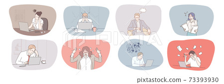 Business, face, expression, emotion, mental stress, frustration, depression, deadline, panic set concept 73393930