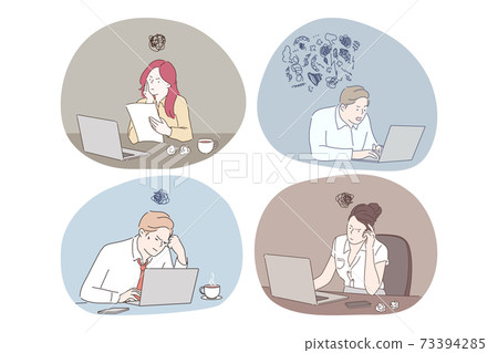 Online work, thinking during work with laptop in office concept Online work, thinking during work with laptop in office concept 73394285
