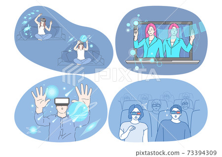 Virtual reality and cyberspace through 3d glasses concept Virtual reality and cyberspace through 3d glasses concept 73394309