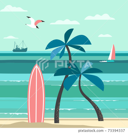 Nostalgic Hawaiian Tropical Vacation vector poster Nostalgic Hawaiian Tropical Vacation vector poster 73394337