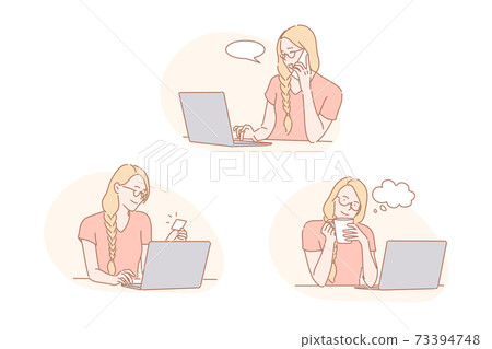 Communication, thinking, online payment set concept Communication, thinking, online payment set concept 73394748