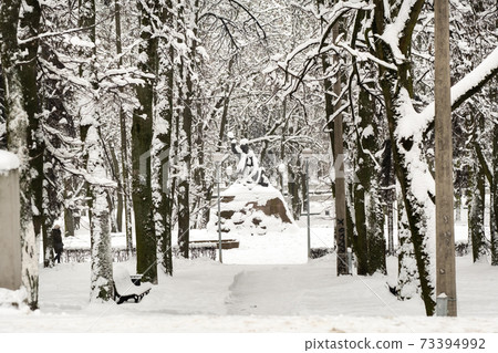 Snow-covered park in the center of Minsk. Belarus Snow-covered park in the center of Minsk. Belarus 73394992