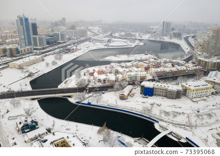 Snow-covered city center of Minsk from a height. The upper city. Belarus 73395068