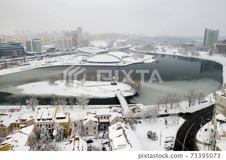 Snow-covered old center of Minsk from a height. The Trinity suburb. Belarus Snow-covered old center of Minsk from a height. The Trinity suburb. Belarus 73395073