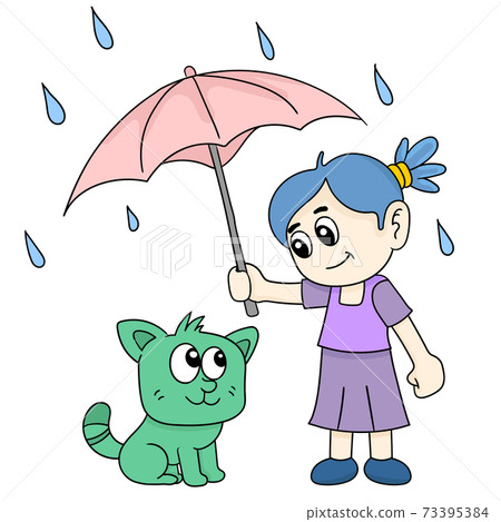 woman is umbrella cat when it rains 73395384