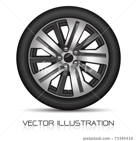 Realistic aluminum wheel car tire on white background vector illustration. 73395419