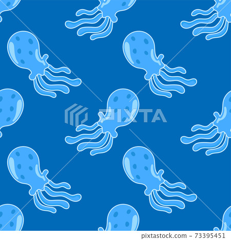 ocean blue jellyfish repeat seamless pattern - Stock Illustration ...