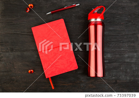 Red notebook in a set with thermos and handle Red notebook in a set with thermos and handle 73397039