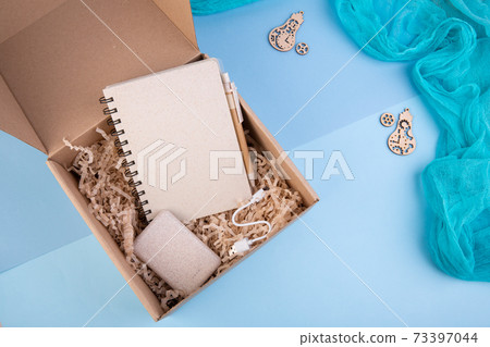 gift set in box with notebook, pen and portable battery 73397044