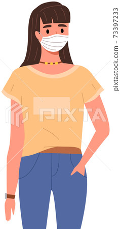 Female character is using a mask. Coronavirus, quarantine, self-isolation, pandemic, virus 73397233