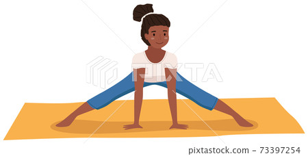 Young dark skinned girl doing stretching warm up exercise. Development flexibility healthy lifestyle 73397254