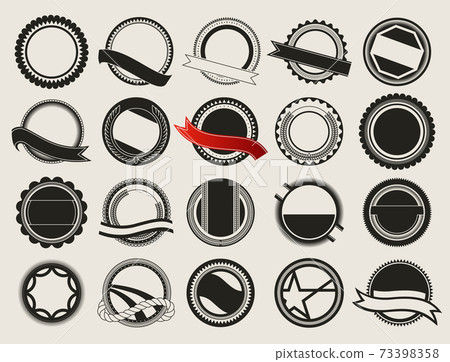 Collection of premium quality badges and guarantee labels with retro vintage styled design. Set of modern flat symbols 73398358