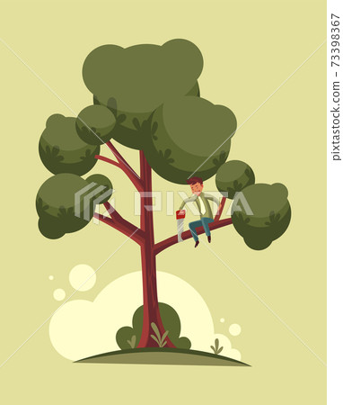 Do not cut branch you sitting proverb concept. Man is sawing a tree branch. Wrong mental action to problem solving. Vector flat cartoon illustration Do not cut branch you sitting proverb concept. Man is sawing a tree branch. Wrong mental action to problem solving. Vector flat cartoon illustration 73398367