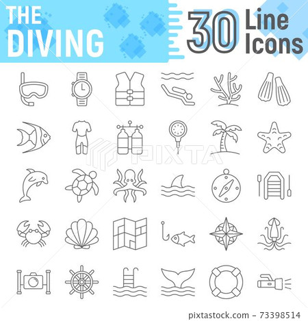 Scuba diving thin line icon set, underwater signs - Stock Illustration ...