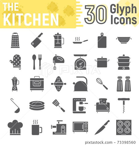 Kitchen glyph icon set, household signs - Stock Illustration [73398560 ...