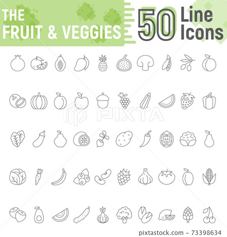 Fruit and Vegetables thin line icon set, vegan - Stock Illustration ...