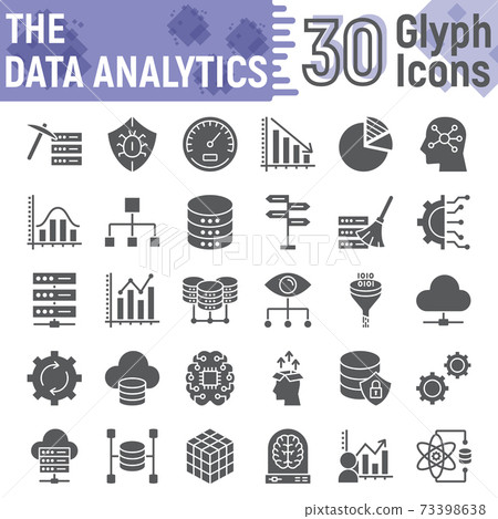 Data analytics glyph icon set, database symbols 73398638