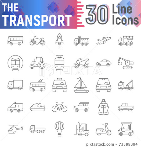 Transport thin line icon set, vehicle symbols collection, vector sketches, logo illustrations, car signs 73399394